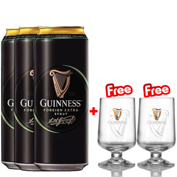 Guinness 500ml 3Pack + 2 Free Glasses Guinness 500ml 3Pack + 2 Free Glasses