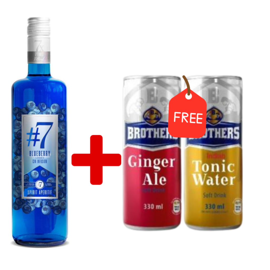 7 Blueberry Gin 750ml + Free Brothers Ginger Ale 330ml and Brothers