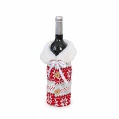 White Knitted Christmas Wine Bottle Sweater Cover