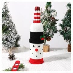 Santa & Snowman Knitted Wine Bottle Covers Christmas Decor Gift - Black
