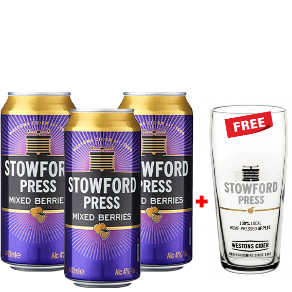 Buy 3 Stowford Press Mixed Berries Cider, Get a Glass Free!